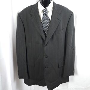 Hart Schaffner Marx Mens 44L Black Pinstripe Wool 3-Button Sports Coat Blazer